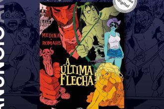 Capa de quadrinho 'A Última Flecha' com personagens e design estilizado