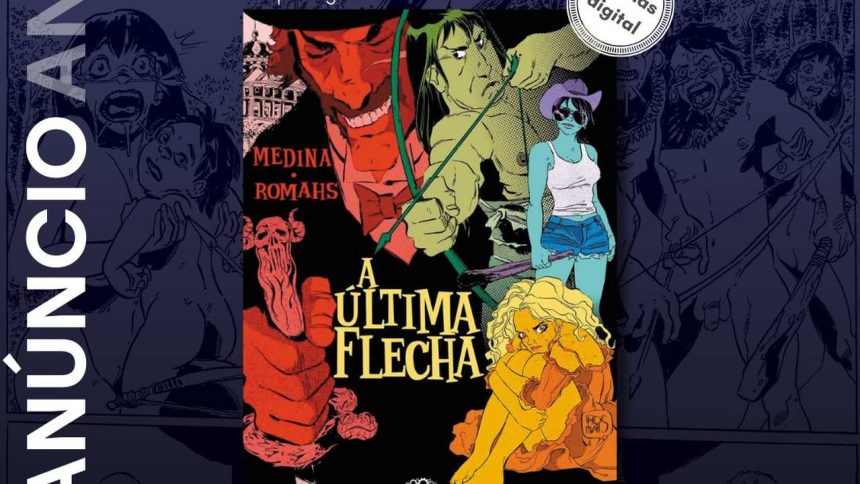 Capa de quadrinho 'A Última Flecha' com personagens e design estilizado