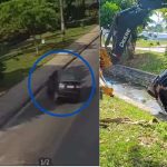 Carro sendo retirado de igarapé por retroescavadeira após acidente