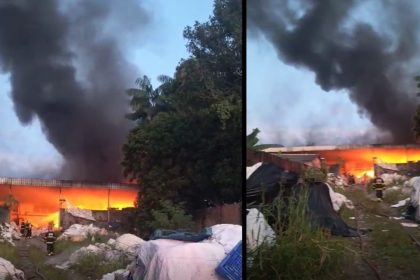 Incêndio em galpão de materiais recicláveis no bairro Jorge Teixeira