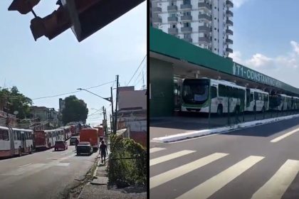 Ônibus parados em Manaus: Possível paralisação do transporte coletivo.