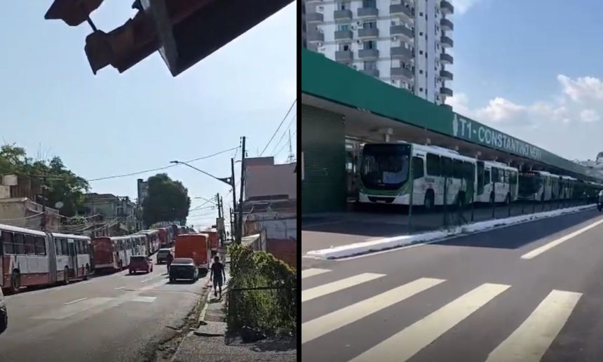 Ônibus parados em Manaus: Possível paralisação do transporte coletivo.