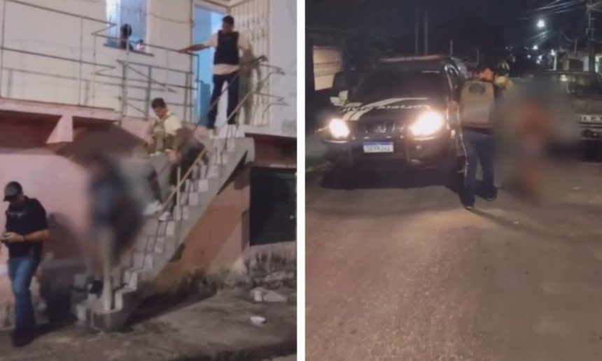 Operação policial: Imagem de agentes em ação, possivelmente prendendo suspeito.