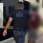 Policial com colete da Polícia Municipal prendendo homem com faca em cena.