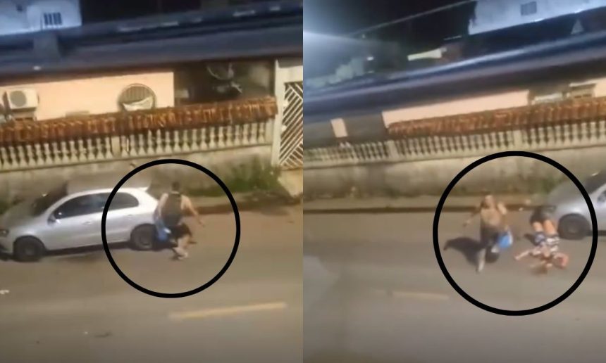 Sargento persegue e atira em ex-companheira. Cena de violência na rua.