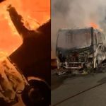 Incêndio destrói micro-ônibus na Avenida Rodrigo Otávio, em Manaus