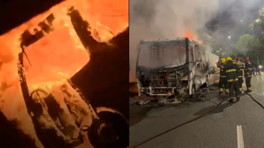 Incêndio destrói micro-ônibus na Avenida Rodrigo Otávio, em Manaus