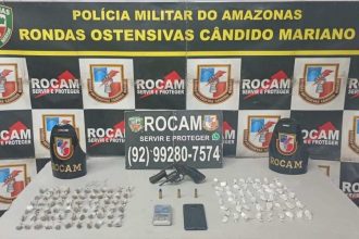 A apreensão de drogas e arma de fogo pela ROCAM em Manaus.