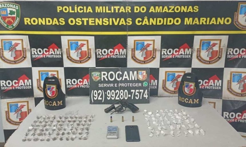 A apreensão de drogas e arma de fogo pela ROCAM em Manaus.