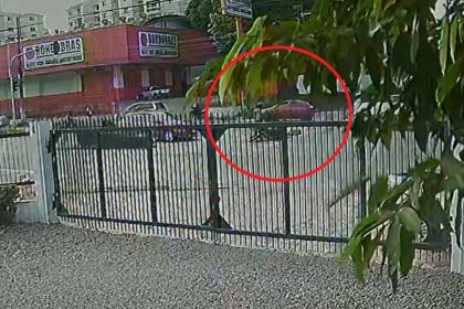 Acidente na Avenida Max Teixeira, com carro vermelho visível.