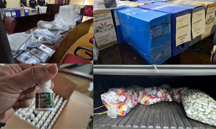 Apreensão de documentos e medicamentos em investigação de fraude em contratos de saúde no Amazonas.