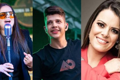 Artistas se apresentam em shows em Manaus: cantoras e cantor em palco.