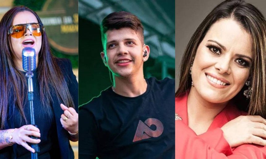 Artistas se apresentam em shows em Manaus: cantoras e cantor em palco.