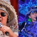 David Assayag e Patrick Junior no palco do Roda de Toada, cantando com microfones.