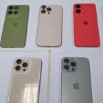 Diversos iPhones e celulares Motorola expostos em mesa, possivelmente roubados.