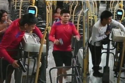 Dois homens armados em um ônibus, suspeitos de roubos em Manaus.