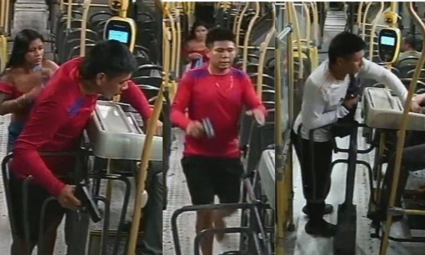 Dois homens armados em um ônibus, suspeitos de roubos em Manaus.