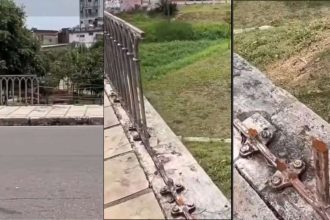 Gradil histórico próximo ao Palácio Rio Negro em Manaus com sinais de furto.