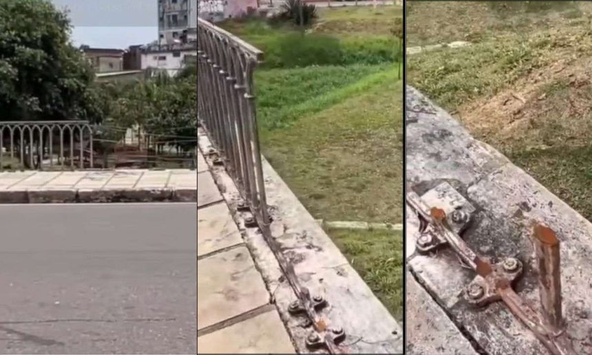 Gradil histórico próximo ao Palácio Rio Negro em Manaus com sinais de furto.