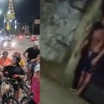 Grupo de ciclistas em Manaus é ameaçado por homem, mostrando ciclistas e o homem sem camisa.