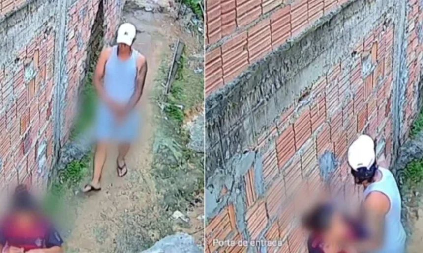 Homem suspeito de tentativa de estupro, capturado em vídeo.