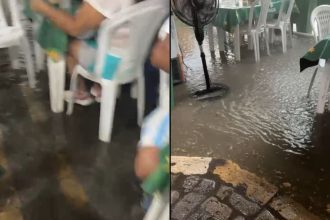 Mercado Adolpho Lisboa alagado após forte chuva em Manaus.
