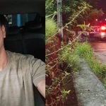 Motorista de aplicativo sorrindo e local de crime com viaturas policiais