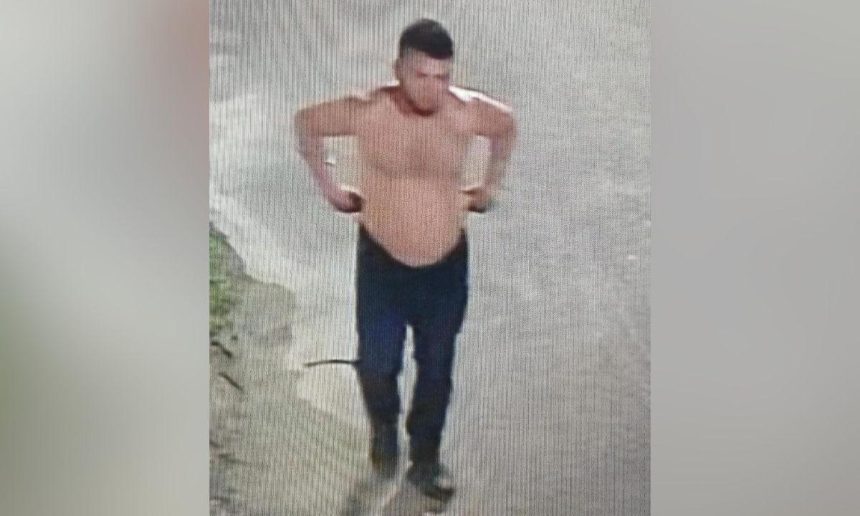 Suspeito de tentativa de estupro sem camisa, em local não especificado.