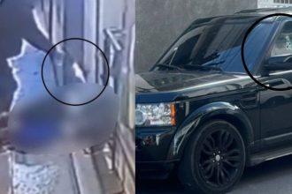 Veículo com marcas de tiros e homem sendo baleado carregando criança em Florianópolis.