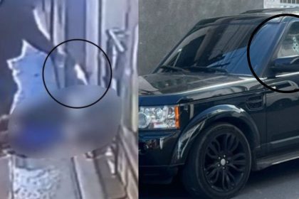 Veículo com marcas de tiros e homem sendo baleado carregando criança em Florianópolis.