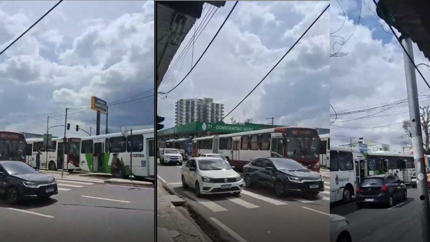 Motoristas de ônibus paralisam atividades após atraso no vale-alimentação em Manaus