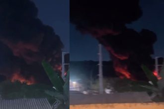 Incêndio de grandes proporções atinge fábrica de recicláveis em Manaus