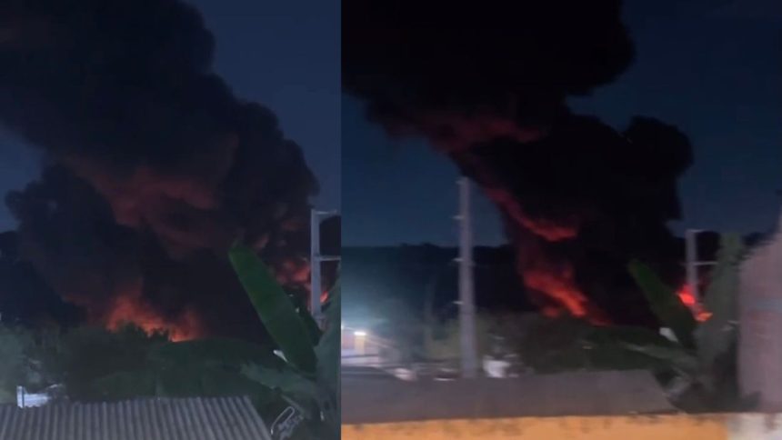 Incêndio de grandes proporções atinge fábrica de recicláveis em Manaus
