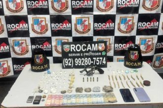 Apreensão da ROCAM: armas, drogas e dinheiro apreendidos em Manaus.
