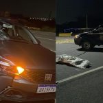 Atropelamento de carro na AM-070 à noite: veículo danificado e perícia policial.