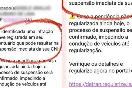 Notificação falsa sobre suspensão da CNH por infração grave. Detalhes e regularização online.