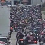 Grande concentração de motocicletas em motociata em Manaus.