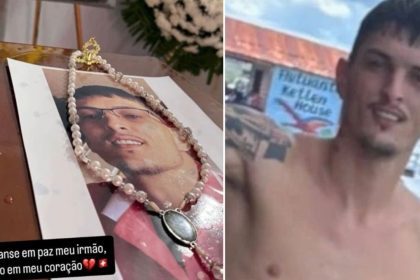 Velório de chefe do CV no Amazonas, em Manaus. Foto com imagem e terço.