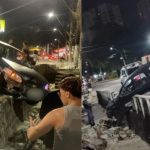 Carro atinge muro após subir em calçada na zona Centro-Sul de Manaus