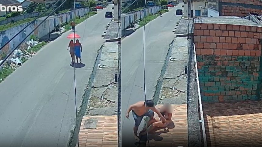 Uma câmera de segurança registrou, na manhã desta terça-feira (2), o momento em que uma mulher foi assaltada por um homem armado