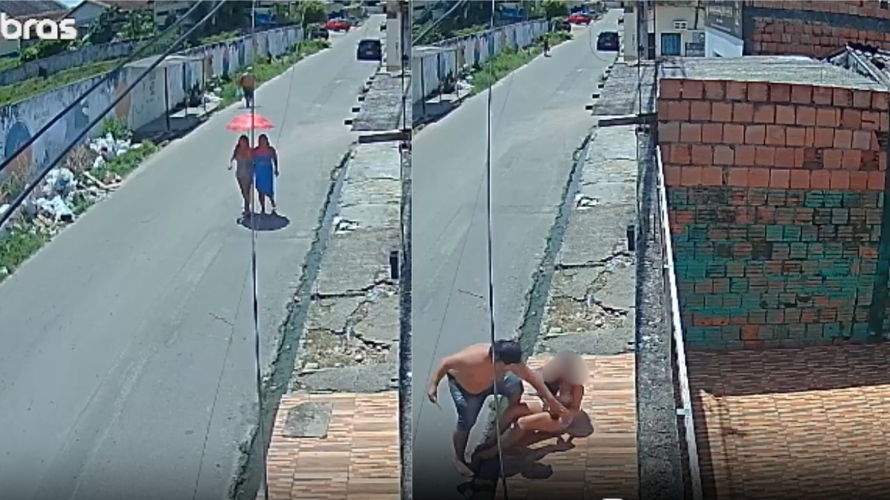 Uma câmera de segurança registrou, na manhã desta terça-feira (2), o momento em que uma mulher foi assaltada por um homem armado