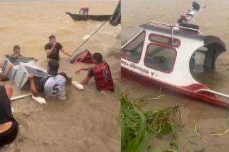 Embarcação naufraga após ser atingida por forte chuva no Rio Solimões