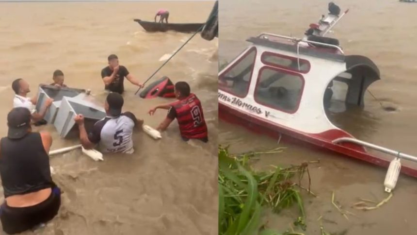 Embarcação naufraga após ser atingida por forte chuva no Rio Solimões