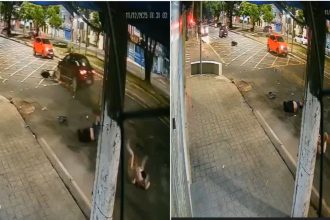 Casal em motocicleta é atropelado por carro na contramão em avenida de Manaus