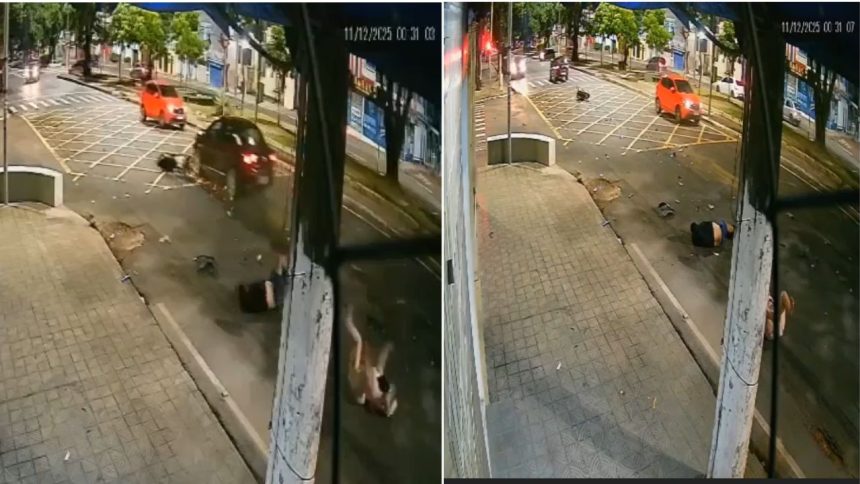 Casal em motocicleta é atropelado por carro na contramão em avenida de Manaus