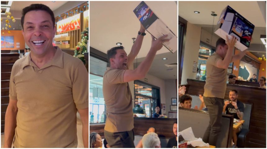 Homem para restaurante ao comemorar presente de Natal e viraliza nas redes