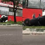Carro perde controle e capota na avenida Rodrigo Otávio