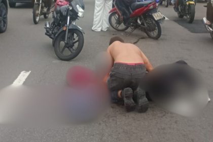 Pneu de motocicleta fura e acidente deixa dois feridos na Avenida das Torres