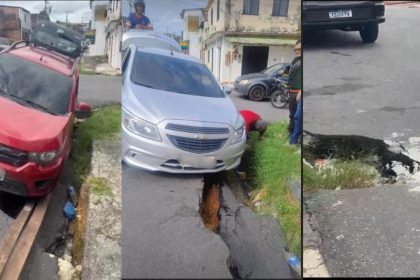 Moradores denunciam buraco aberto há seis meses que 'engole' carros na Compensa 2