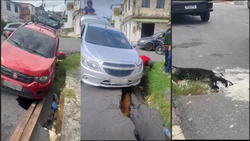 Moradores denunciam buraco aberto há seis meses que 'engole' carros na Compensa 2